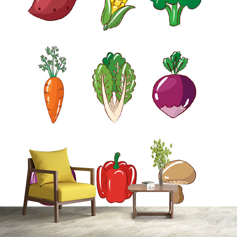 Purple-Green Vegetables Mural Food Cartoon Style Stain Resistant Wall Decoration Clearhalo 'Wall Decor' 'Wall Mural' 1183751