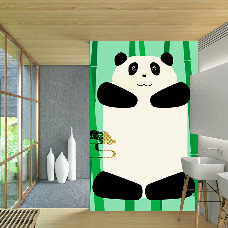 Green Panda Wall Paper Murals Stain Proof Cartoon Kids Bedroom Wall Decor, Non-Woven Clearhalo 'Wall Decor' 'Wall Mural' 1183765