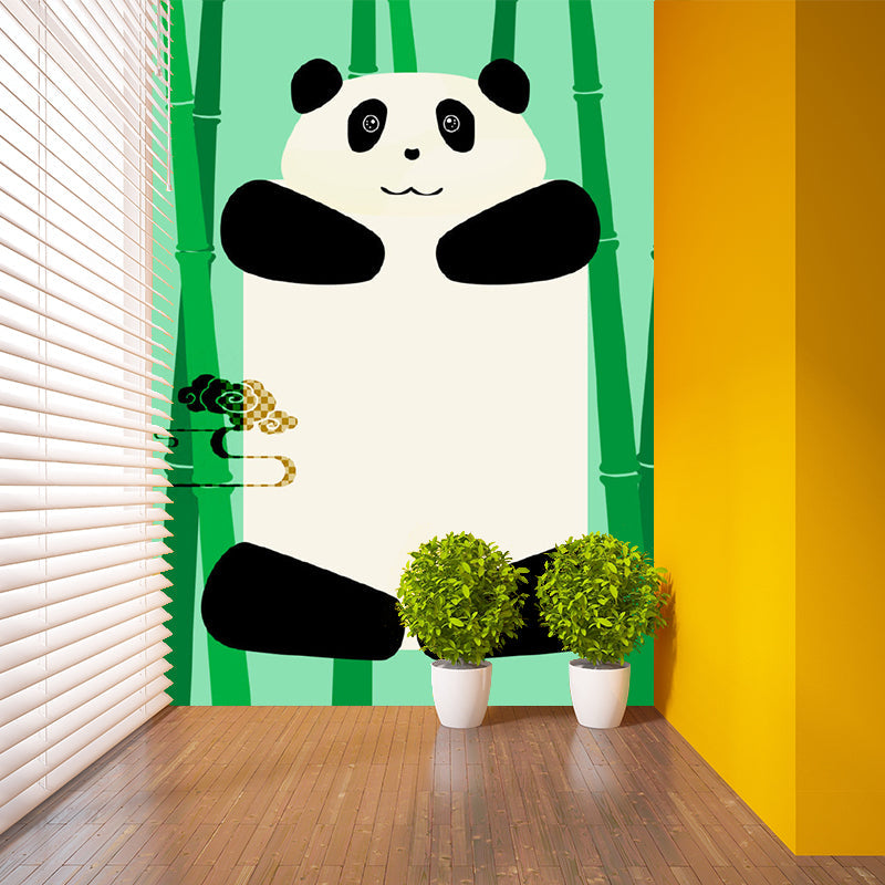 Green Panda Wall Paper Murals Stain Proof Cartoon Kids Bedroom Wall Decor, Non-Woven Clearhalo 'Wall Decor' 'Wall Mural' 1183766