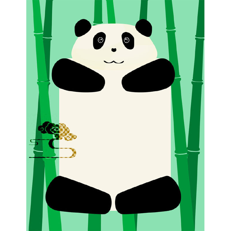 Green Panda Wall Paper Murals Stain Proof Cartoon Kids Bedroom Wall Decor, Non-Woven Clearhalo 'Wall Decor' 'Wall Mural' 1183767