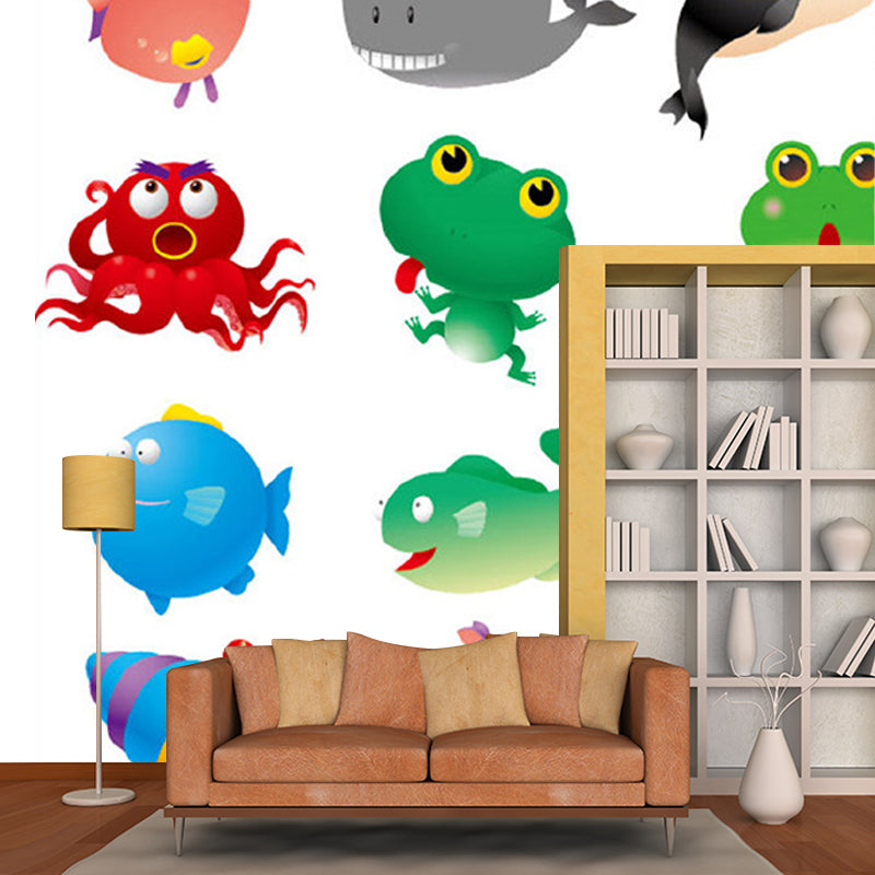 Colorful Sea Life Wall Murals Stain-Resistant Wall Decoration for Childrens Bedroom Red-Yellow-Blue-Green Clearhalo 'Wall Decor' 'Wall Mural' 1183824