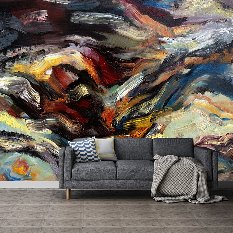 Abstract Brush Stroke Mural Wallpaper Modern Non-Woven Fabric Wall Art in Black-Brown Clearhalo 'Wall Decor' 'Wall Mural' 1184070