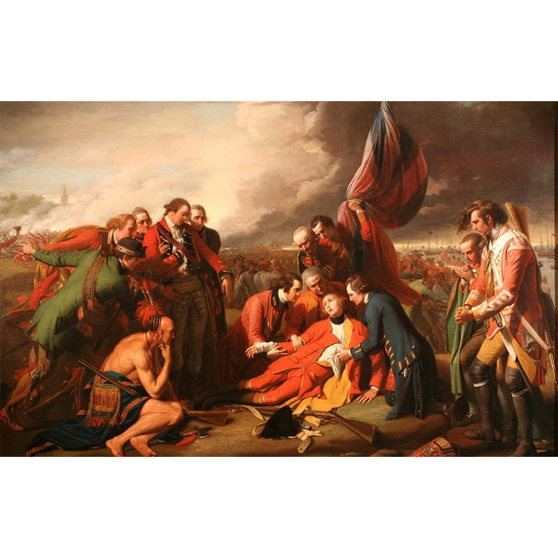 Custom Size Illustration Vintage Murals with The Death of General Wolfe Pattern in Red Brown Clearhalo 'Wall Decor' 'Wall Mural' 1184077