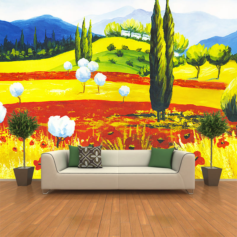 Classic Cotton Shrubs Murals Red-Yellow-Blue-Green Landscape Painting Wall Decor Red-Yellow-Blue-Green Clearhalo 'Wall Decor' 'Wall Mural' 1184079