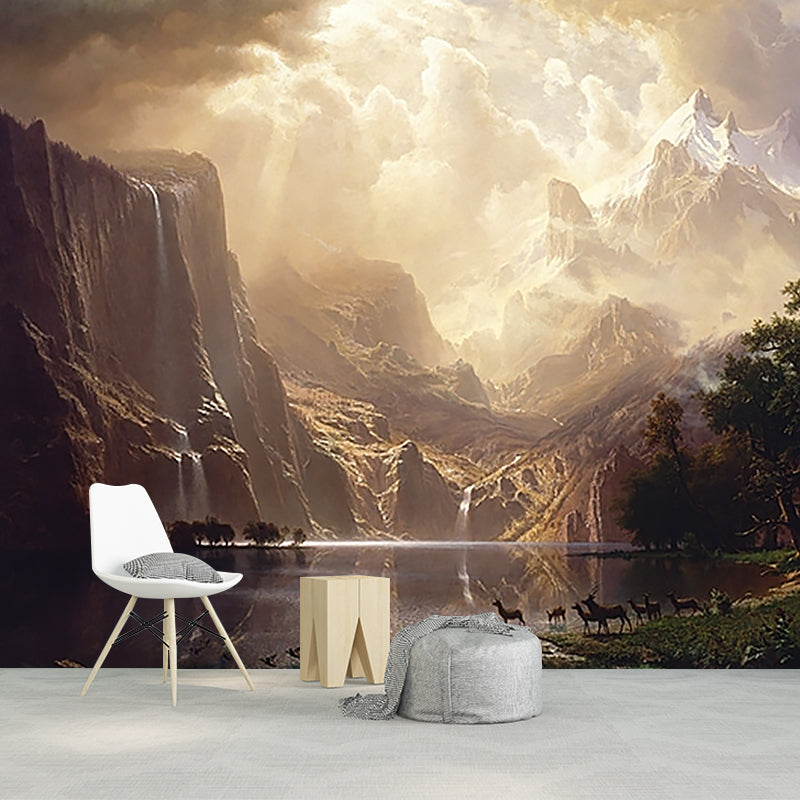 Brown Artistry Wall Paper Murals Whole Among the Sierra Nevada Mountains Drawing Wall Art for Home Brown Clearhalo 'Wall Decor' 'Wall Mural' 1184094