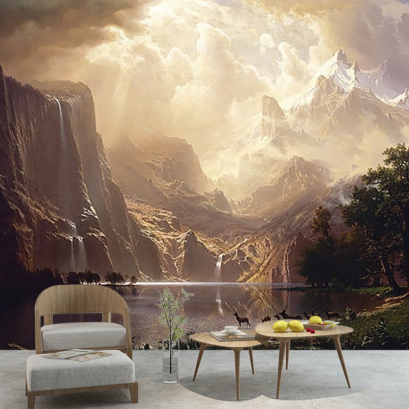 Brown Artistry Wall Paper Murals Whole Among the Sierra Nevada Mountains Drawing Wall Art for Home Clearhalo 'Wall Decor' 'Wall Mural' 1184095