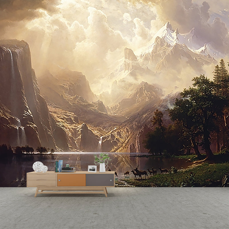 Brown Artistry Wall Paper Murals Whole Among the Sierra Nevada Mountains Drawing Wall Art for Home Clearhalo 'Wall Decor' 'Wall Mural' 1184096