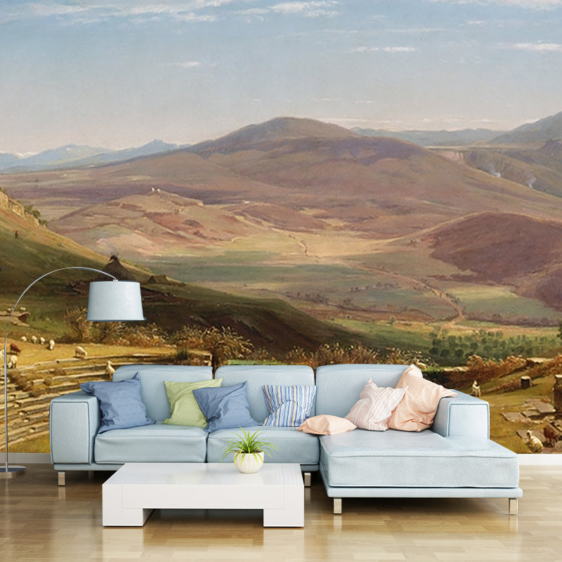 Brown Classic Wallpaper Murals Personalized Sheep on Hillside Painting Wall Decor for Home Clearhalo 'Wall Decor' 'Wall Mural' 1184100