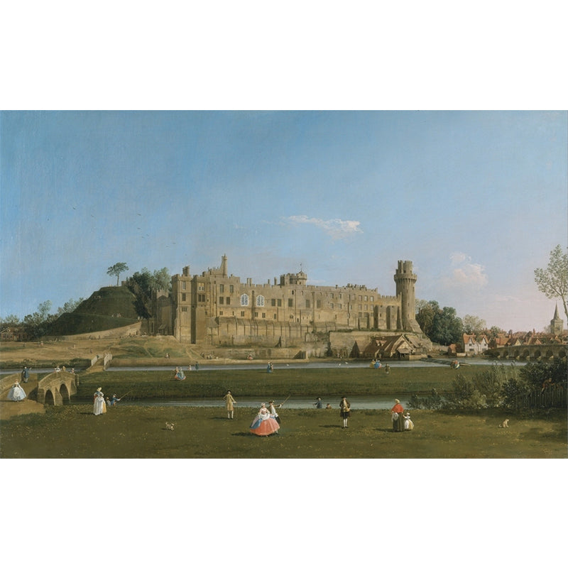 Canaletto Warwick Castle Painting Murals for Bedroom Full Size Wall Decor in Blue-Green Clearhalo 'Wall Decor' 'Wall Mural' 1184117