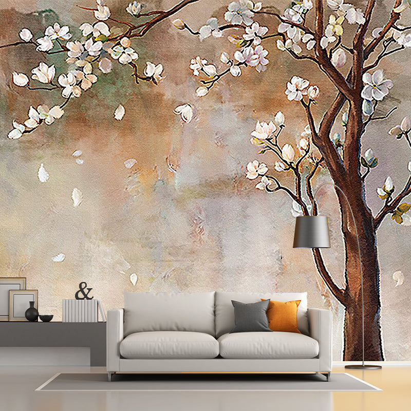 Brown Japanese Wall Covering Murals Custom Flowering Plum Tree Wall Decor for Bedroom Brown Clearhalo 'Wall Decor' 'Wall Mural' 1184159