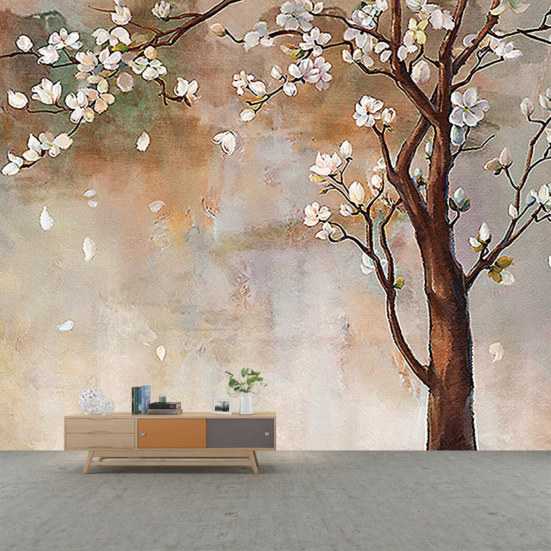 Brown Japanese Wall Covering Murals Custom Flowering Plum Tree Wall Decor for Bedroom Clearhalo 'Wall Decor' 'Wall Mural' 1184161