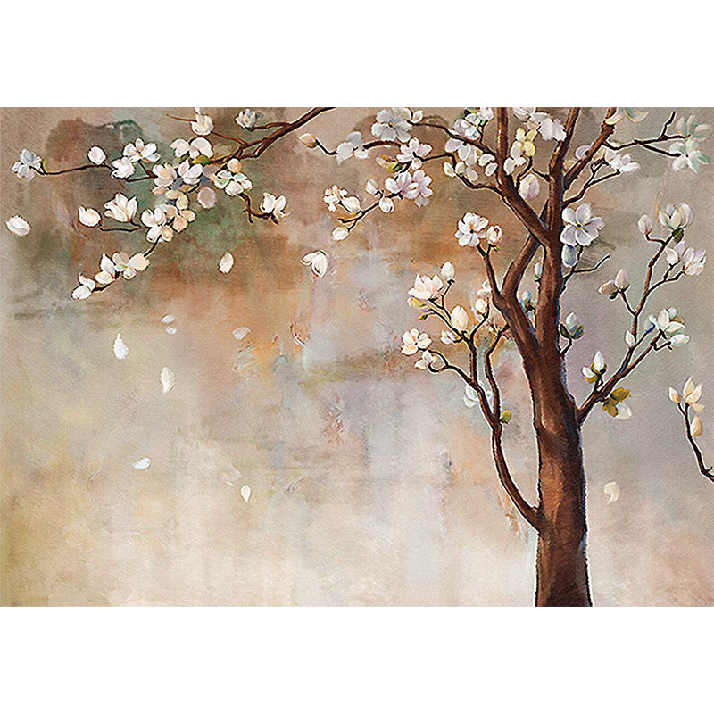 Brown Japanese Wall Covering Murals Custom Flowering Plum Tree Wall Decor for Bedroom Clearhalo 'Wall Decor' 'Wall Mural' 1184162