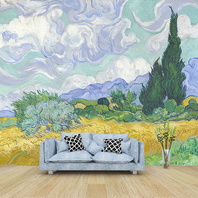 Wheat Field with Cypresses Mural Classic Moisture Resistant Bedroom Wall Covering, Optional Size Clearhalo 'Wall Decor' 'Wall Mural' 1184170
