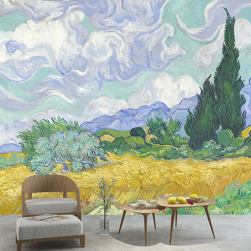 Wheat Field with Cypresses Mural Classic Moisture Resistant Bedroom Wall Covering, Optional Size Clearhalo 'Wall Decor' 'Wall Mural' 1184171