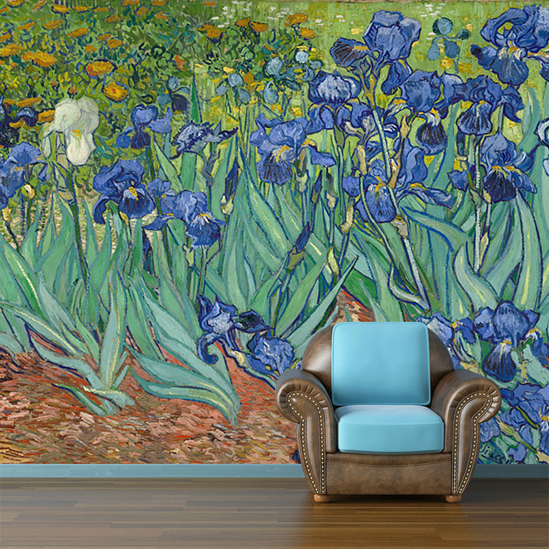 Illustration Antique Wallpaper Murals Blue-Green Van Gogh Irises in the Garden Wall Art Blue-Green Clearhalo 'Wall Decor' 'Wall Mural' 1184174