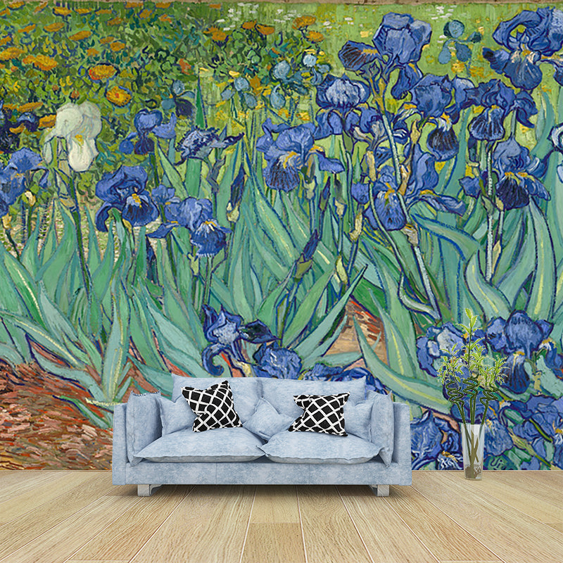 Illustration Antique Wallpaper Murals Blue-Green Van Gogh Irises in the Garden Wall Art Clearhalo 'Wall Decor' 'Wall Mural' 1184175