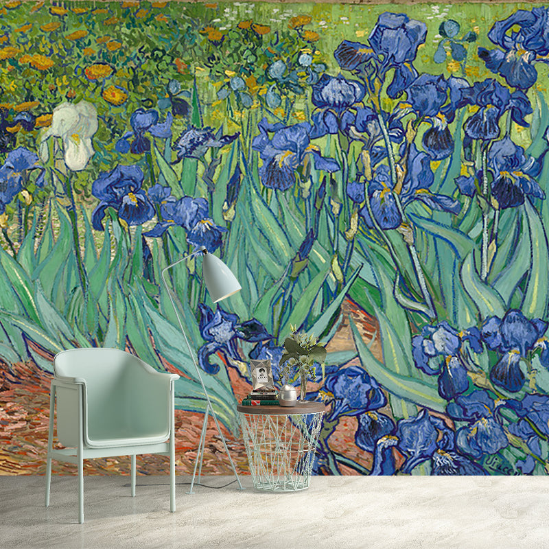 Illustration Antique Wallpaper Murals Blue-Green Van Gogh Irises in the Garden Wall Art Clearhalo 'Wall Decor' 'Wall Mural' 1184176