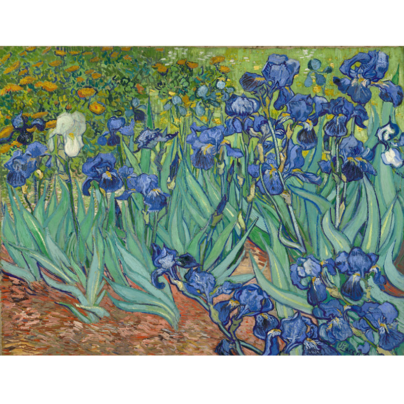 Illustration Antique Wallpaper Murals Blue-Green Van Gogh Irises in the Garden Wall Art Clearhalo 'Wall Decor' 'Wall Mural' 1184177