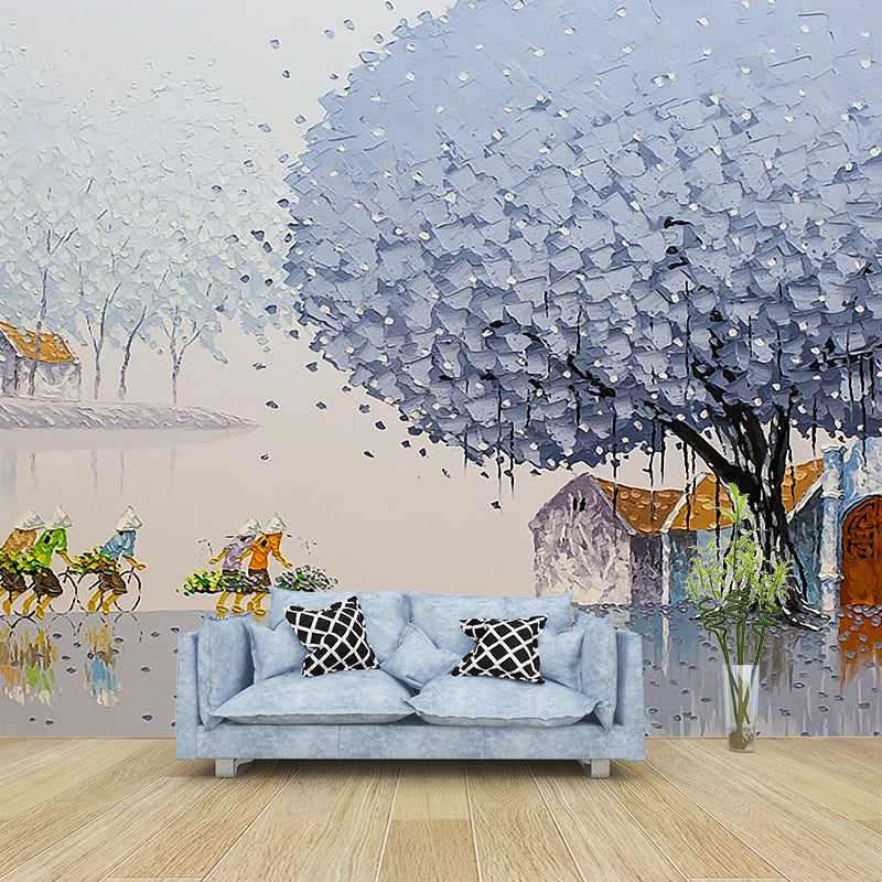 Classic Farming Drawing Wall Mural Grey and Purple Art Wall Decoration for Living Room Clearhalo 'Wall Decor' 'Wall Mural' 1184180