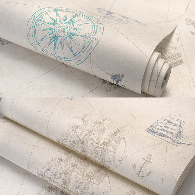 Mediterranean Sailing Ship Wallpaper Pastel Color Nautical Wall Covering for Children's Room Clearhalo 'Wall Decor' 'Wallpaper' 1184687