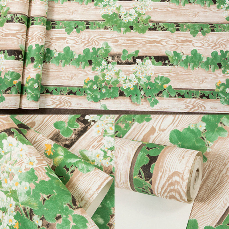 Country 57.1-sq ft Wall Art Picket Fence and Plant Moisture Resistant Wallpaper Roll in Bright Color Clearhalo 'Country wall decor' 'Rustic' 'Wallpaper' Wall Decor' 1185043