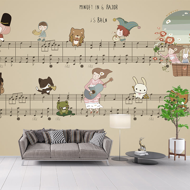 Whole Animals and Staff Murals Wallpaper in Brown Non-Woven Wall Covering for Home Decor, Made to Measure Brown Clearhalo 'Wall Decor' 'Wall Mural' 1185664