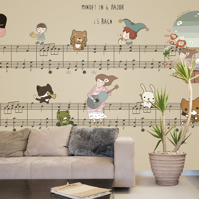 Whole Animals and Staff Murals Wallpaper in Brown Non-Woven Wall Covering for Home Decor, Made to Measure Clearhalo 'Wall Decor' 'Wall Mural' 1185665