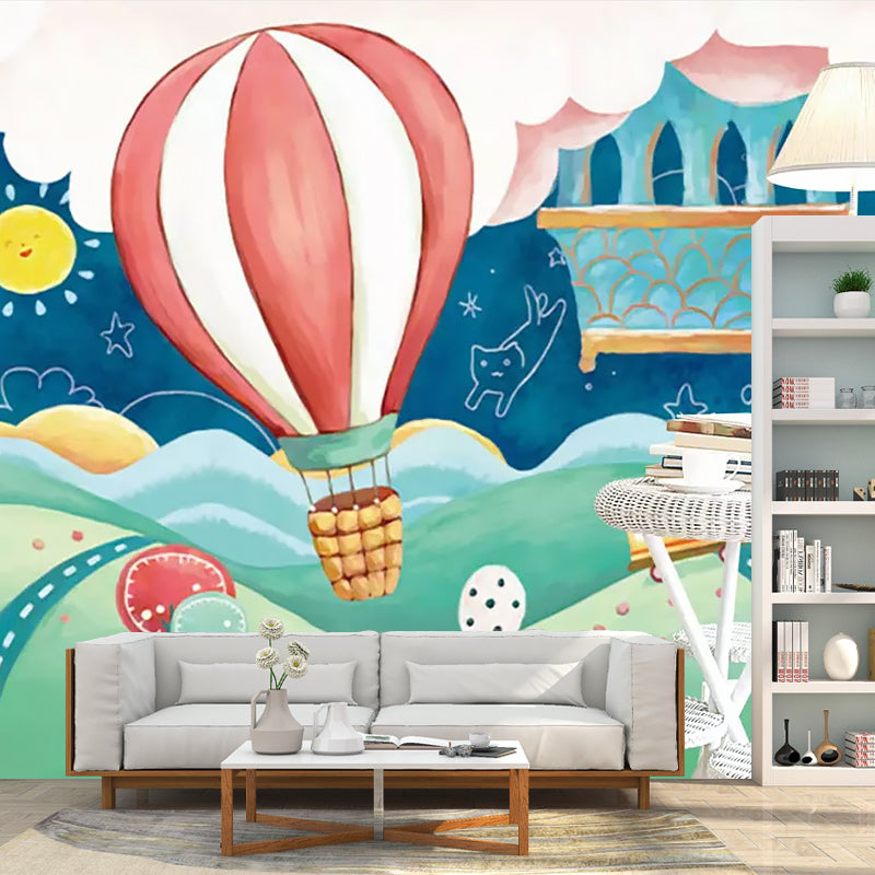 Hot Air Balloon Mural Wallpaper in Pastel Color, Childrens Art Wall Covering for Nursery Clearhalo 'Wall Decor' 'Wall Mural' 1185680