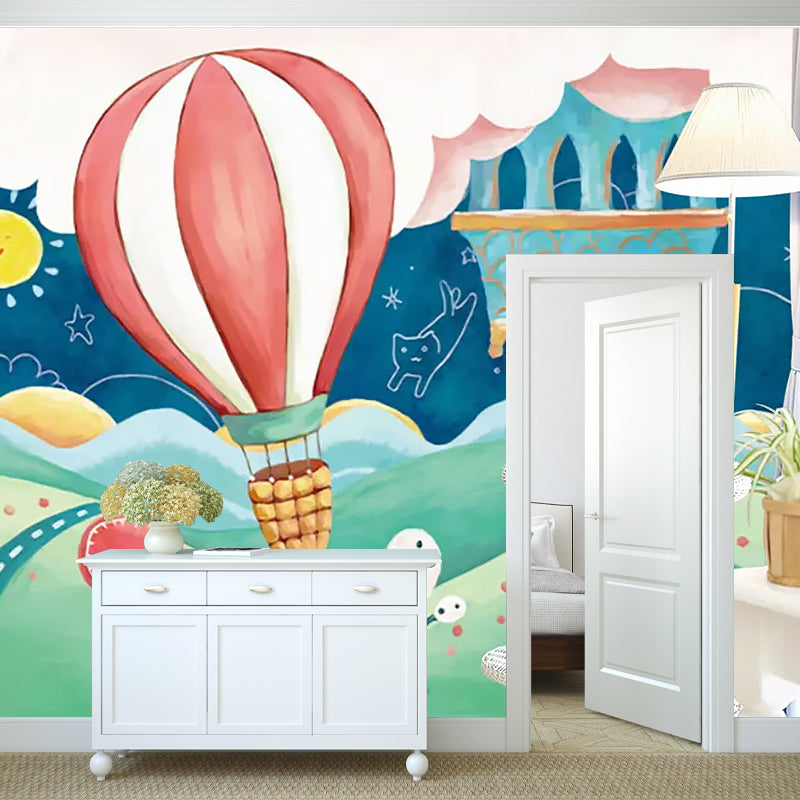 Hot Air Balloon Mural Wallpaper in Pastel Color, Childrens Art Wall Covering for Nursery Clearhalo 'Wall Decor' 'Wall Mural' 1185681