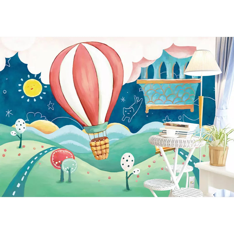 Hot Air Balloon Mural Wallpaper in Pastel Color, Childrens Art Wall Covering for Nursery Clearhalo 'Wall Decor' 'Wall Mural' 1185682