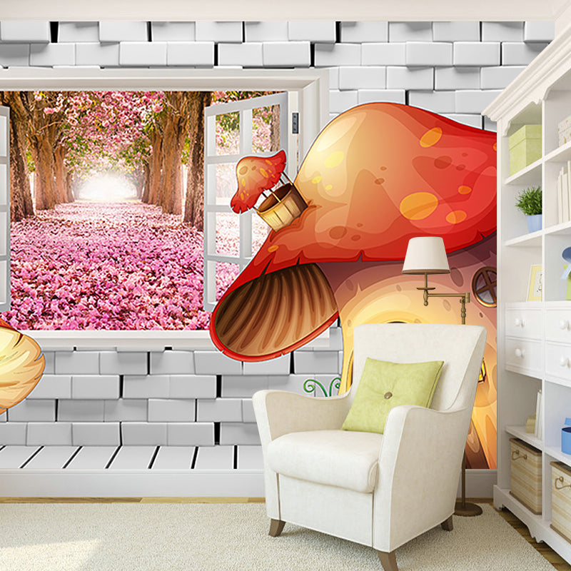 Full Size Mushroom Murals Stain Resistant Childrens Art Bedroom Wall Decor, Orange and Grey Clearhalo 'Wall Decor' 'Wall Mural' 1185700