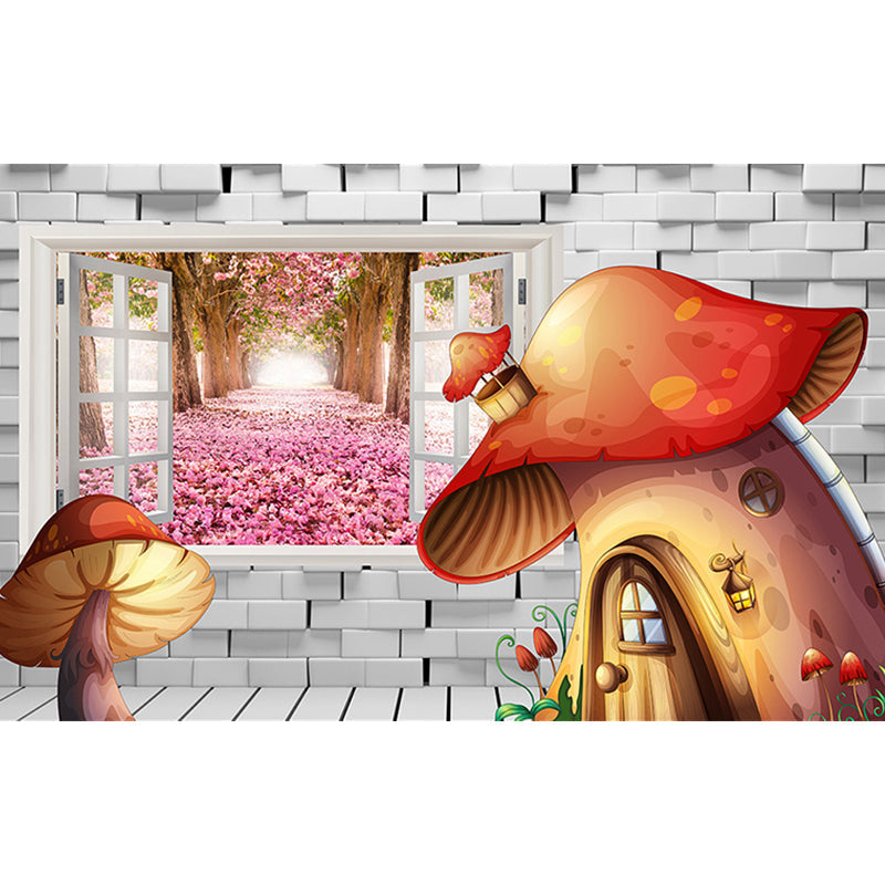 Full Size Mushroom Murals Stain Resistant Childrens Art Bedroom Wall Decor, Orange and Grey Clearhalo 'Wall Decor' 'Wall Mural' 1185702