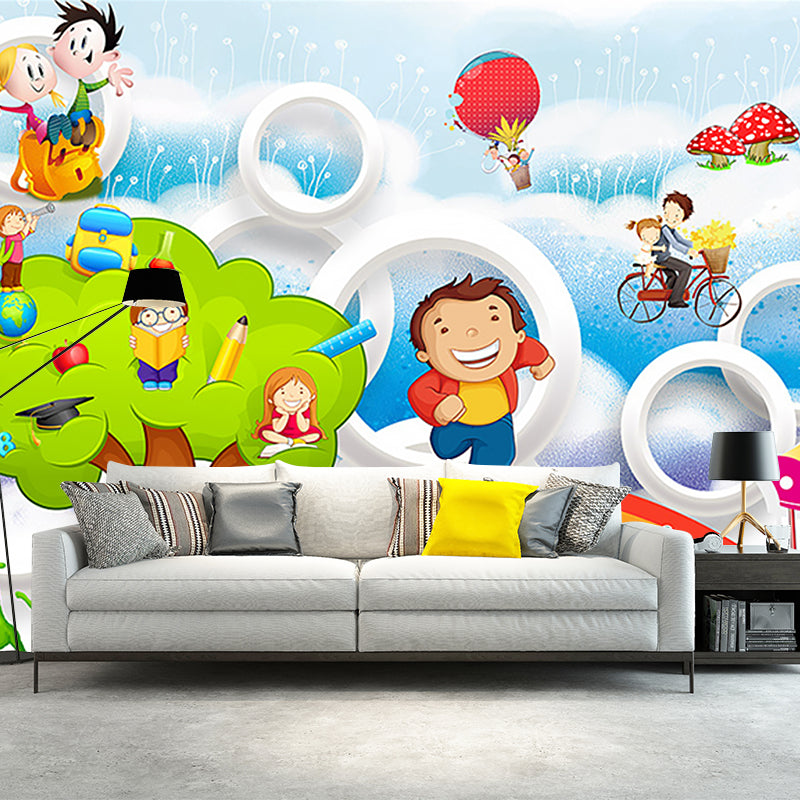 Illustration Adventure Murals Wallpaper for Kids Bedroom, Multi-Colored, Full Size Pink-Blue-Yellow-Red-Green Clearhalo 'Wall Decor' 'Wall Mural' 1185704