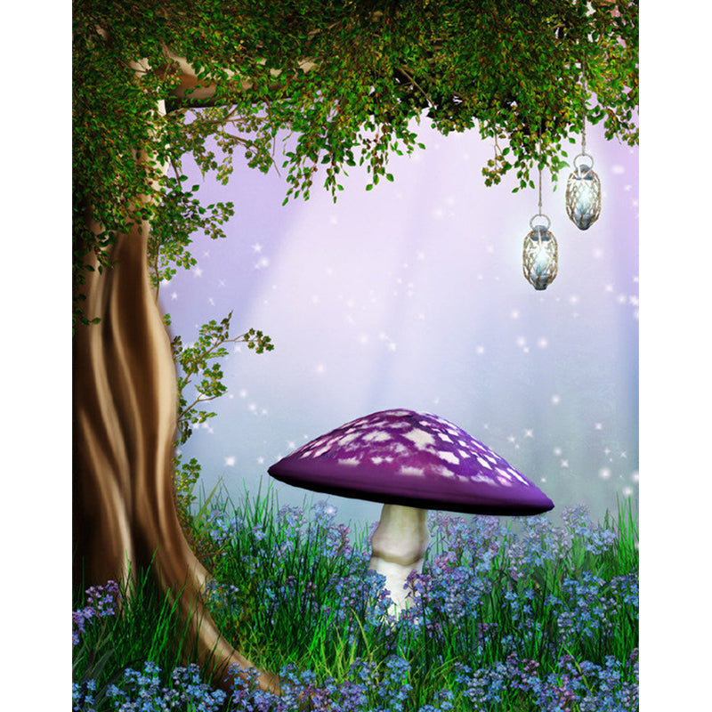 Plant Mushroom and Tree Murals Non-Woven Fabric Stain Resistant Purple and Green Wall Art for Kids Room Clearhalo 'Wall Decor' 'Wall Mural' 1185747