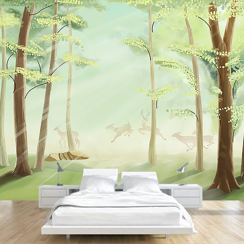 Large Forest Wall Mural Decal Green Non-Woven Fabric Wall Art, Waterproof, Custom Size Green Clearhalo 'Wall Decor' 'Wall Mural' 1185779