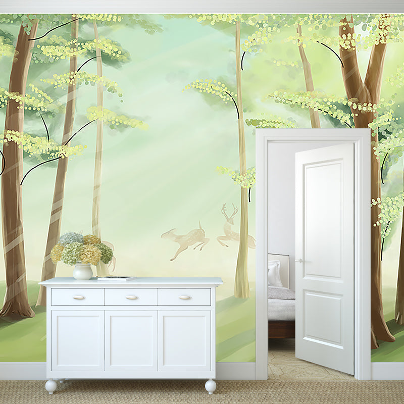 Large Forest Wall Mural Decal Green Non-Woven Fabric Wall Art, Waterproof, Custom Size Clearhalo 'Wall Decor' 'Wall Mural' 1185780