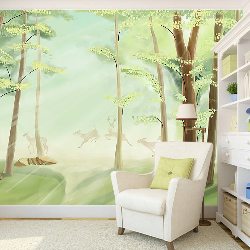 Large Forest Wall Mural Decal Green Non-Woven Fabric Wall Art, Waterproof, Custom Size Clearhalo 'Wall Decor' 'Wall Mural' 1185781