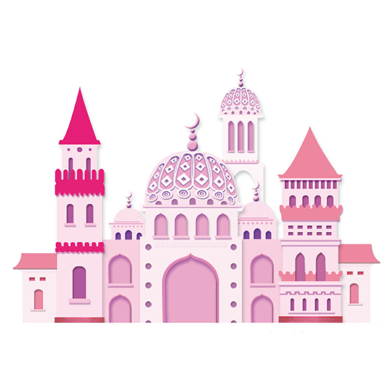 Pink Castle Wall Paper Murals Cartoon Fantasy Stain Resistant Wall Art for Girls Bedroom Clearhalo 'Wall Decor' 'Wall Mural' 1185812