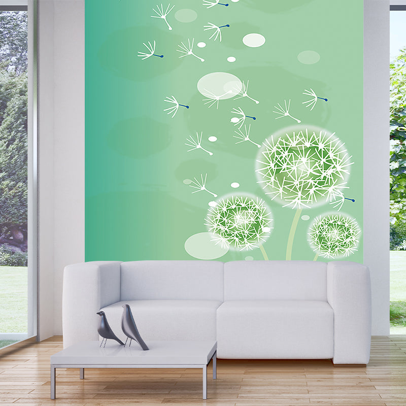 Green Childrens Art Mural Wallpaper Large Dandelion Patterned Wall Covering for Home Green Clearhalo 'Wall Decor' 'Wall Mural' 1185814