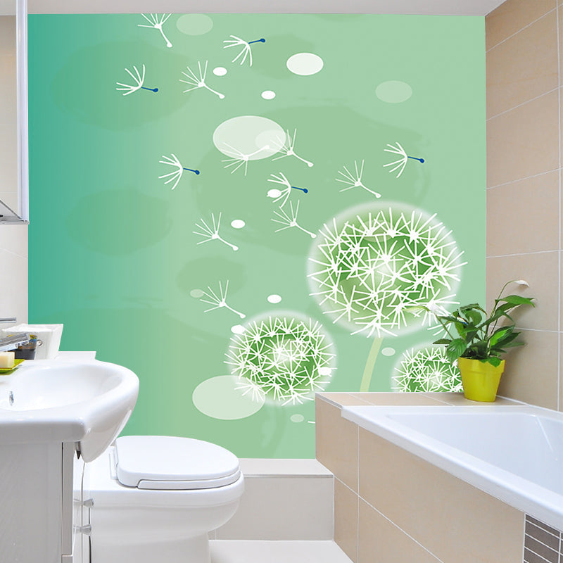 Green Childrens Art Mural Wallpaper Large Dandelion Patterned Wall Covering for Home Clearhalo 'Wall Decor' 'Wall Mural' 1185815