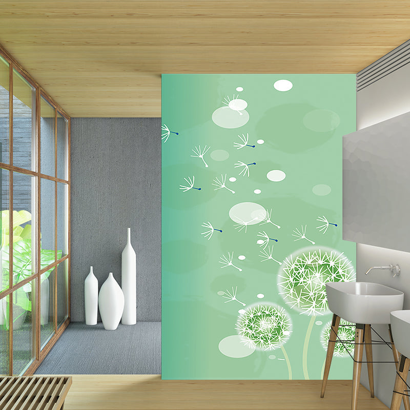 Green Childrens Art Mural Wallpaper Large Dandelion Patterned Wall Covering for Home Clearhalo 'Wall Decor' 'Wall Mural' 1185816