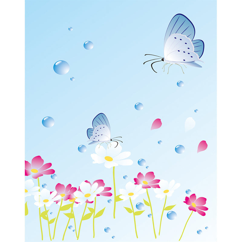 Butterfly on Flowers Wallpaper Murals Cartoon Waterproof Girls Room Wall Art, Optional Size Clearhalo 'Wall Decor' 'Wall Mural' 1185852