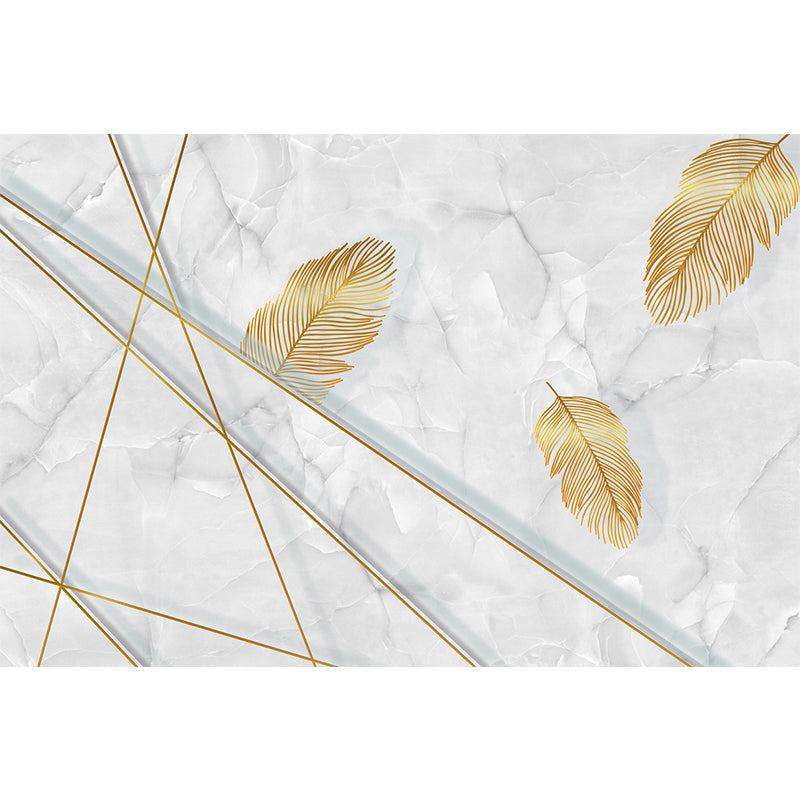 Feather and Marble Wallpaper Mural Grey-Yellow Modern Style Wall Decor for Living Room Clearhalo 'Wall Decor' 'Wall Mural' 1185897