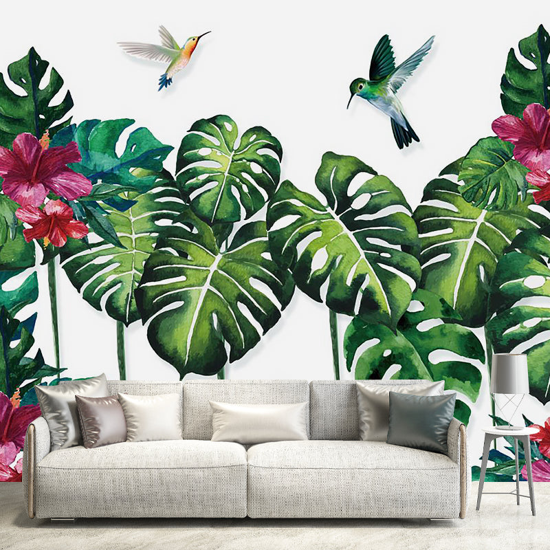 Tropical Monstera Plant Leaf Murals Purple-Green Stain Resistant Wall Art for Home Clearhalo 'Wall Decor' 'Wall Mural' 1185906