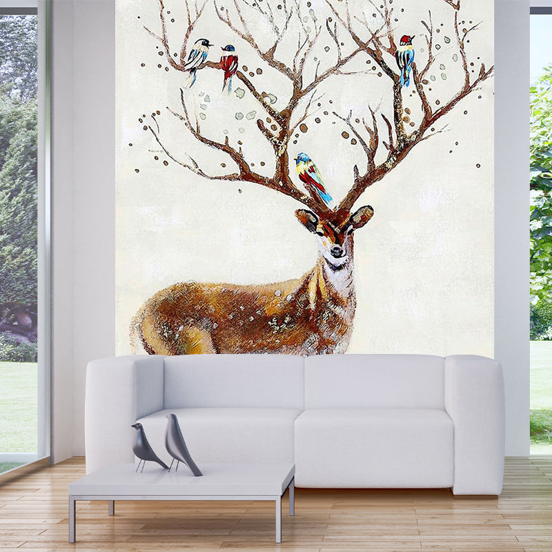 Modern Sika Deer Wall Murals for Decoration, Customize Size Available Wall Art in Brown Brown Clearhalo 'Wall Decor' 'Wall Mural' 1185919