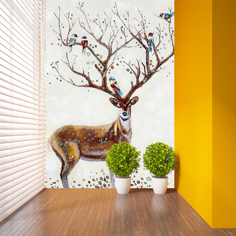 Modern Sika Deer Wall Murals for Decoration, Customize Size Available Wall Art in Brown Clearhalo 'Wall Decor' 'Wall Mural' 1185920