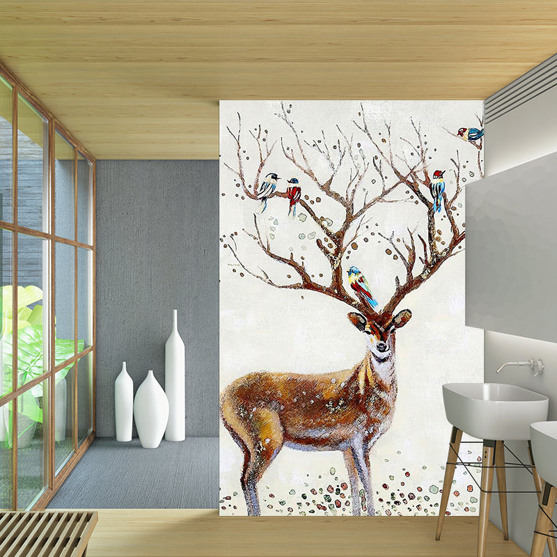 Modern Sika Deer Wall Murals for Decoration, Customize Size Available Wall Art in Brown Clearhalo 'Wall Decor' 'Wall Mural' 1185921