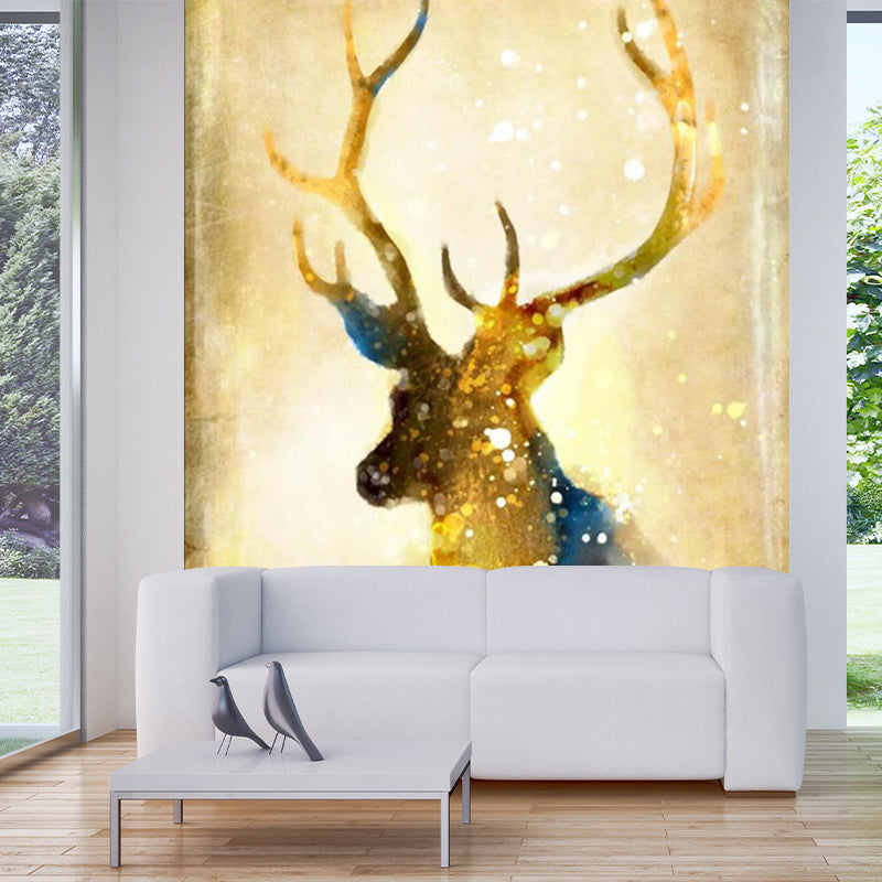 Environmental Elk Wall Paper Murals Modern Non-Woven Fabric Wall Decor, Customize Size Available Yellow-Brown Clearhalo 'Wall Decor' 'Wall Mural' 1185924