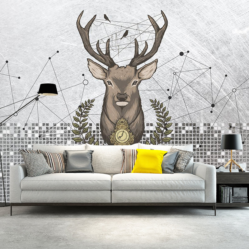 Washable Deer Wallpaper Murals Contemporary Non-Woven Wall Covering, Made to Measure Grey Clearhalo 'Wall Decor' 'Wall Mural' 1185929