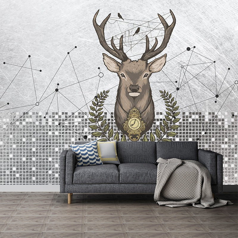 Washable Deer Wallpaper Murals Contemporary Non-Woven Wall Covering, Made to Measure Clearhalo 'Wall Decor' 'Wall Mural' 1185930